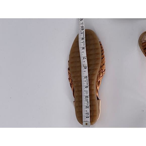 UNBRANDED Women's Brown-Gold Woven Leather Almond-Toe Slip-On Sandals SZ 9 - Picture 10 of 10